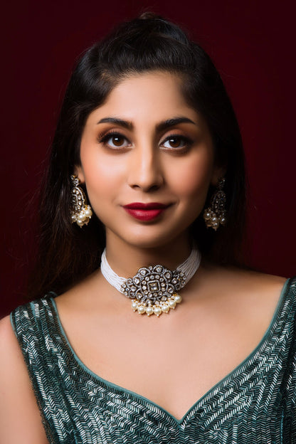 Victorian Stones Embellished Choker Necklace Set 