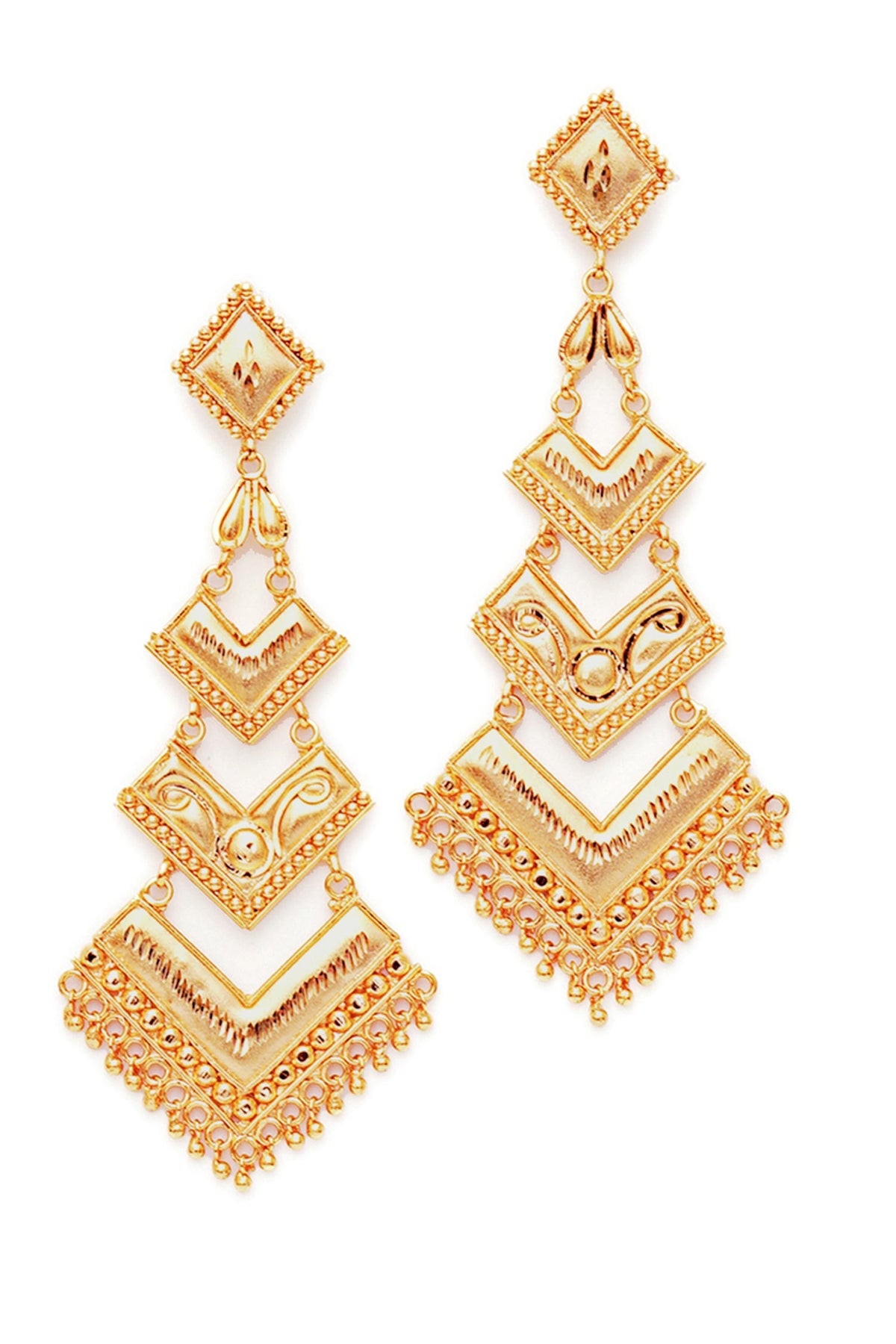 Geometric Carved Chandelier Earrings 