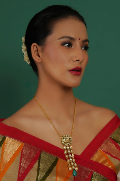 Kundan & Bead Drop Embellished Long Pendant Necklace 