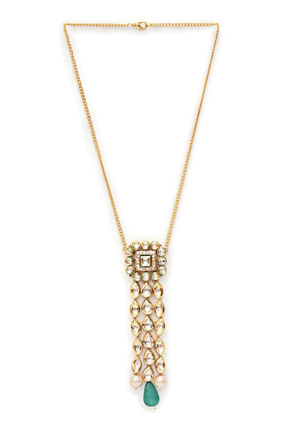Kundan & Bead Drop Embellished Long Pendant Necklace 
