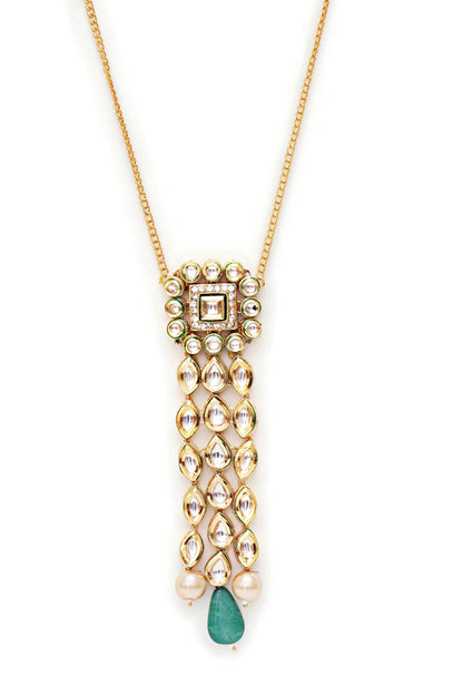 Kundan & Bead Drop Embellished Long Pendant Necklace 