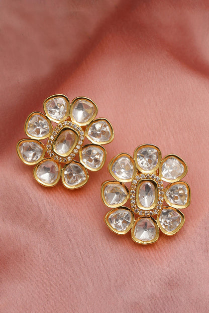 Floral Round Kundan Embellished Studs 