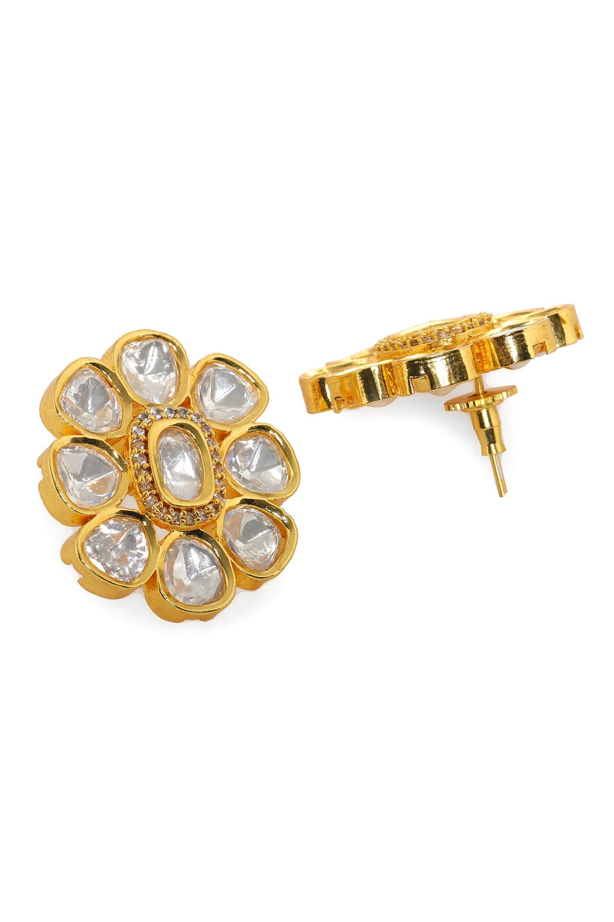 Floral Round Kundan Embellished Studs 