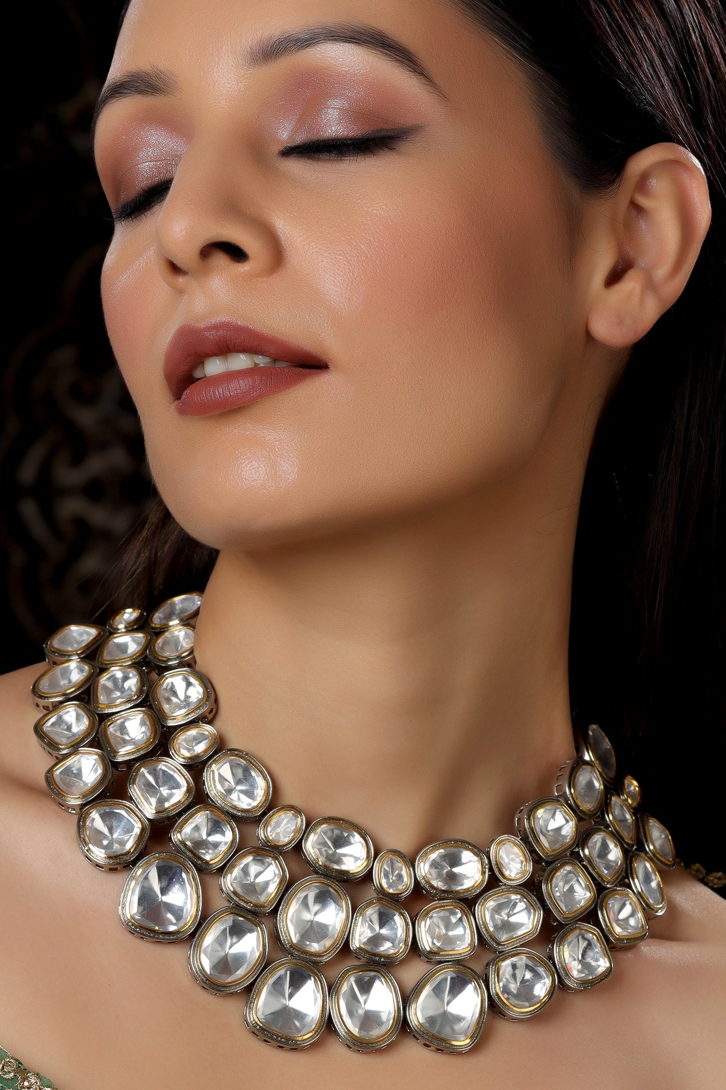 Silver Crystal Maharani Layered Choker 