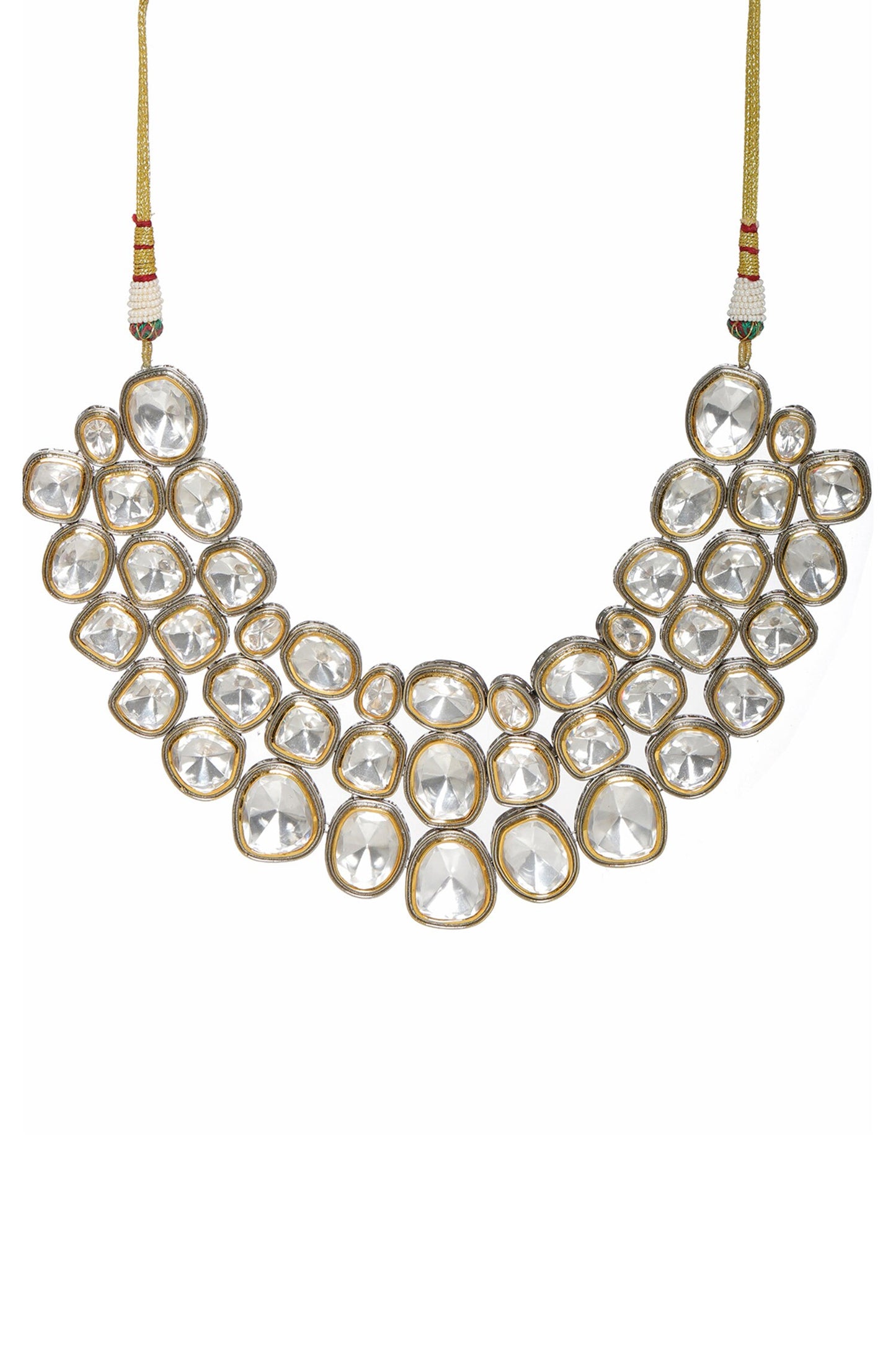 Silver Crystal Maharani Layered Choker 