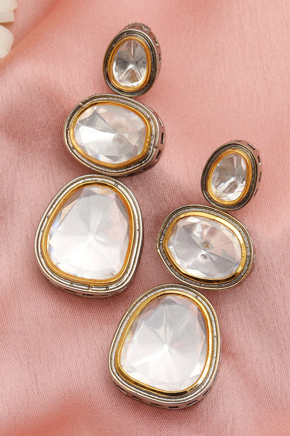 Silver Geometric Kundan Earrings 