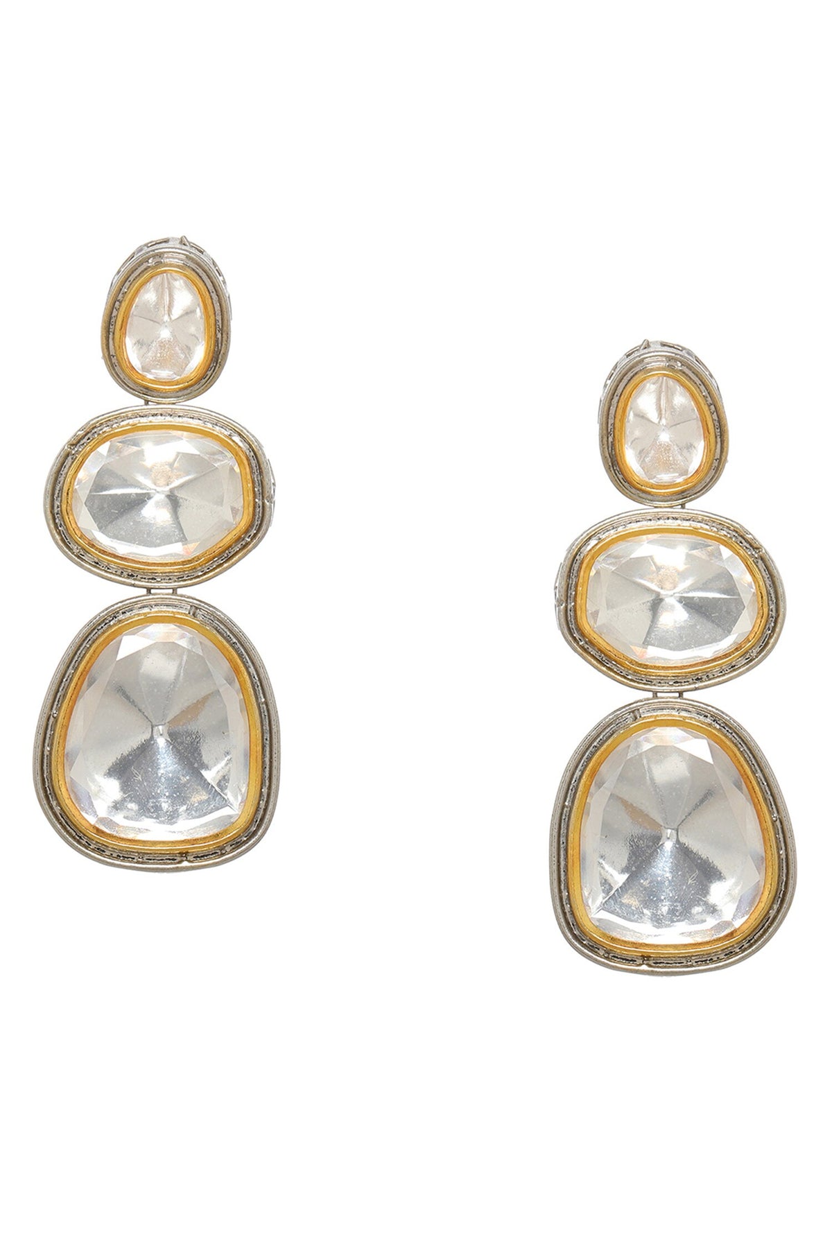 Silver Geometric Kundan Earrings 
