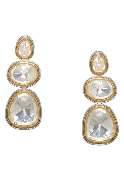 Silver Geometric Kundan Earrings 