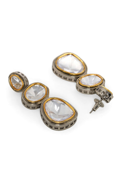 Silver Geometric Kundan Earrings 