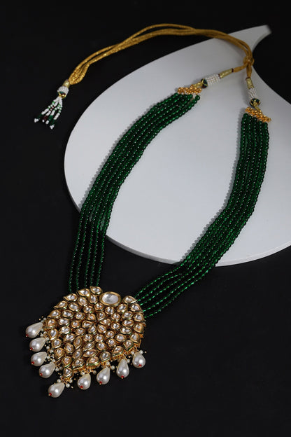 Gold Tone Tear-Drop Kundan Pendant Necklace 