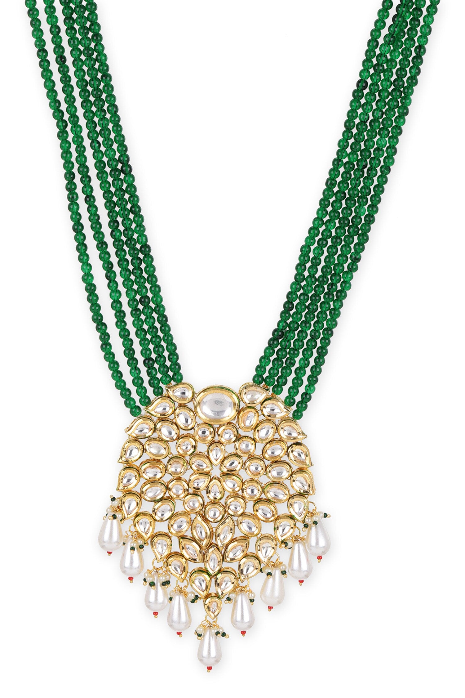 Gold Tone Tear-Drop Kundan Pendant Necklace 