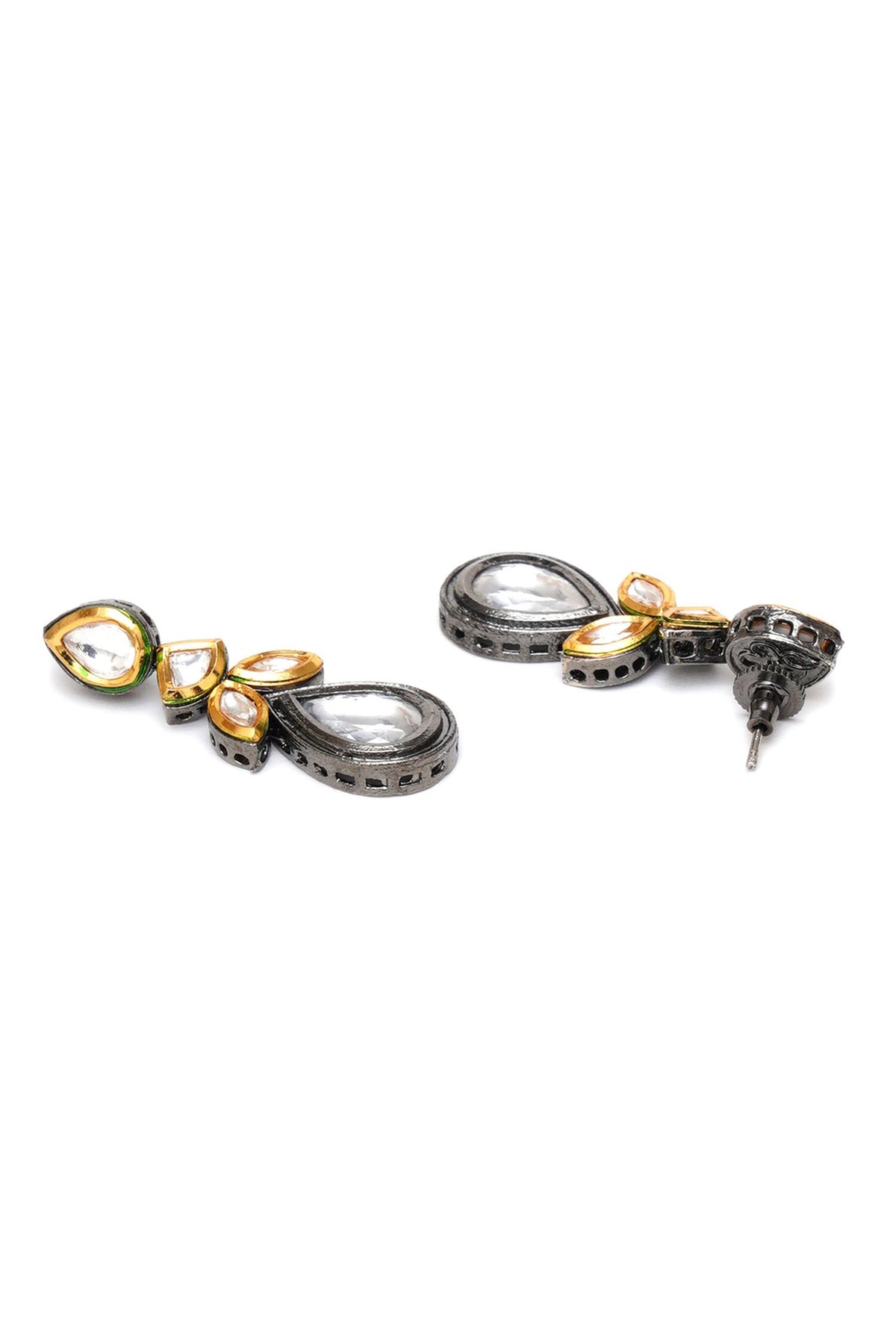 Dual Toned Kundan Drop Maangtikka With Earrings 