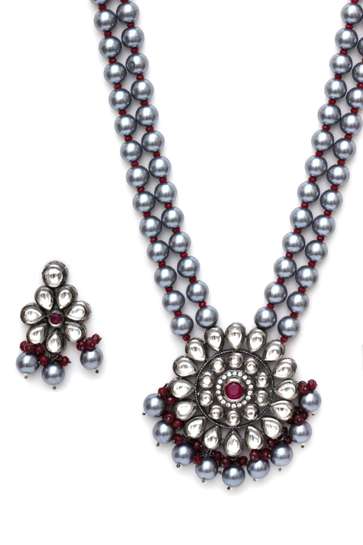 Phool Kundan Long Necklace With Earrings 