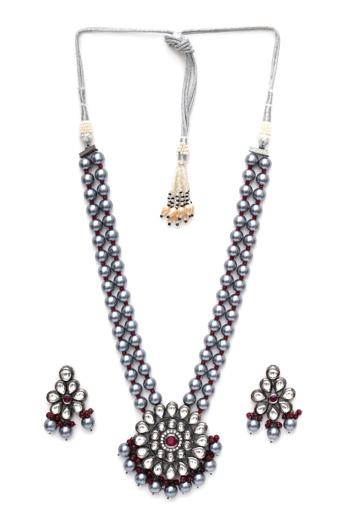Phool Kundan Long Necklace With Earrings 