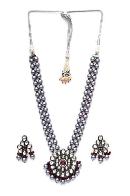 Phool Kundan Long Necklace With Earrings 