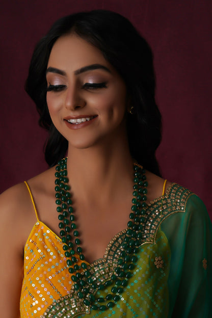 Stone Embellished Layered Long Necklace With Kundan Studs 