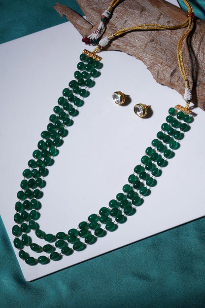 Stone Embellished Layered Long Necklace With Kundan Studs 