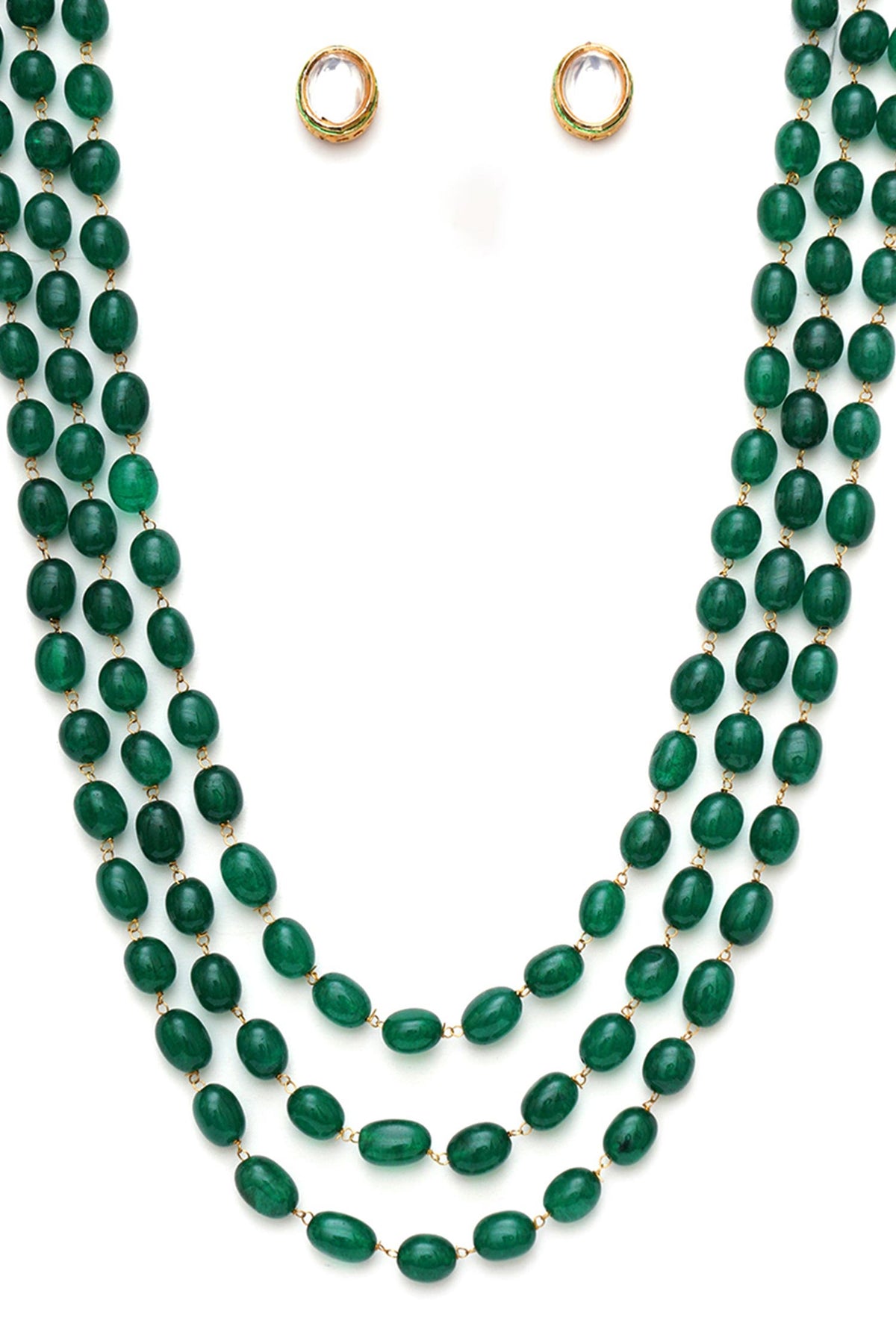Stone Embellished Layered Long Necklace With Kundan Studs 