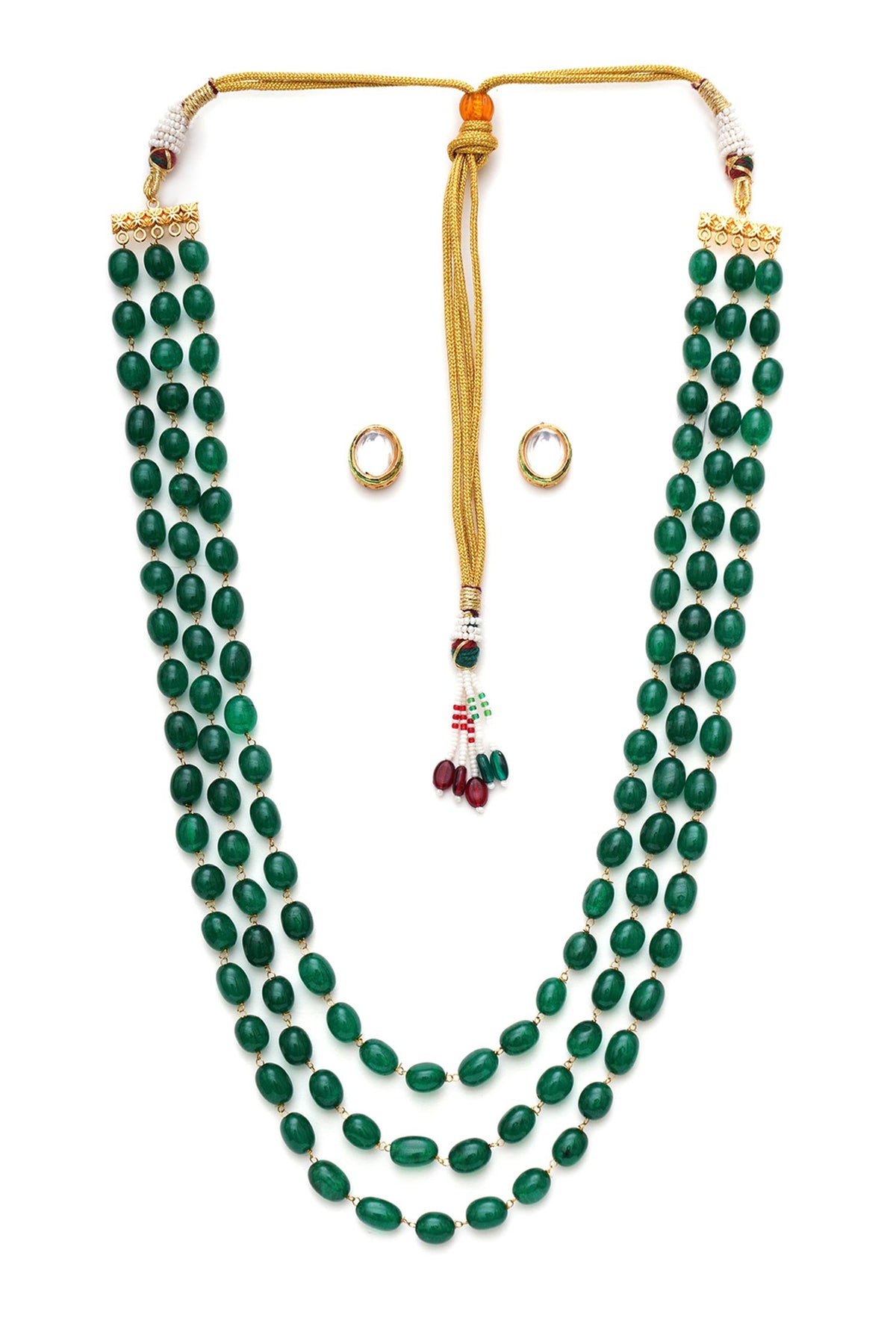 Stone Embellished Layered Long Necklace With Kundan Studs 