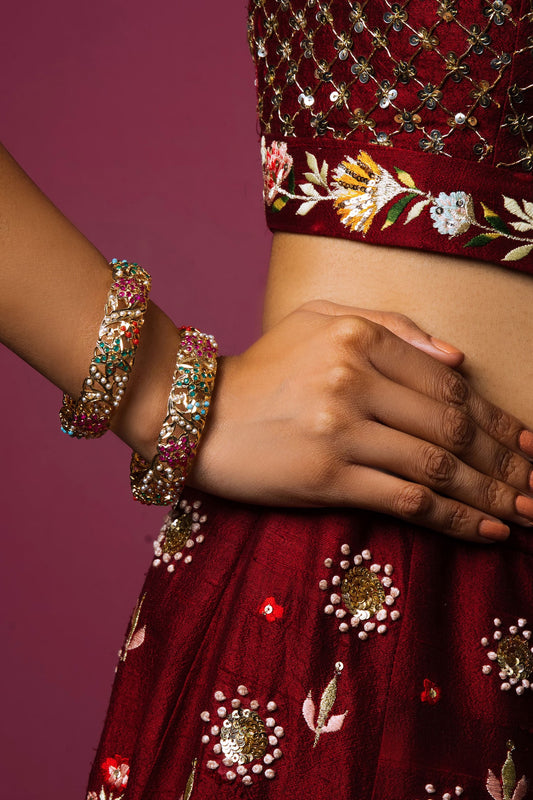 Navratna Embellished Bangles - Set Of 2 