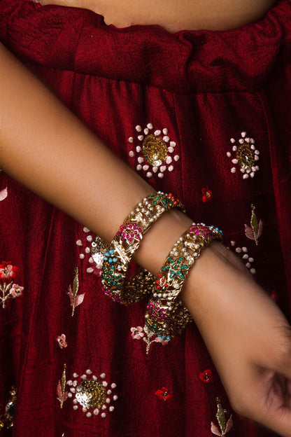 Navratna Embellished Bangles - Set Of 2 