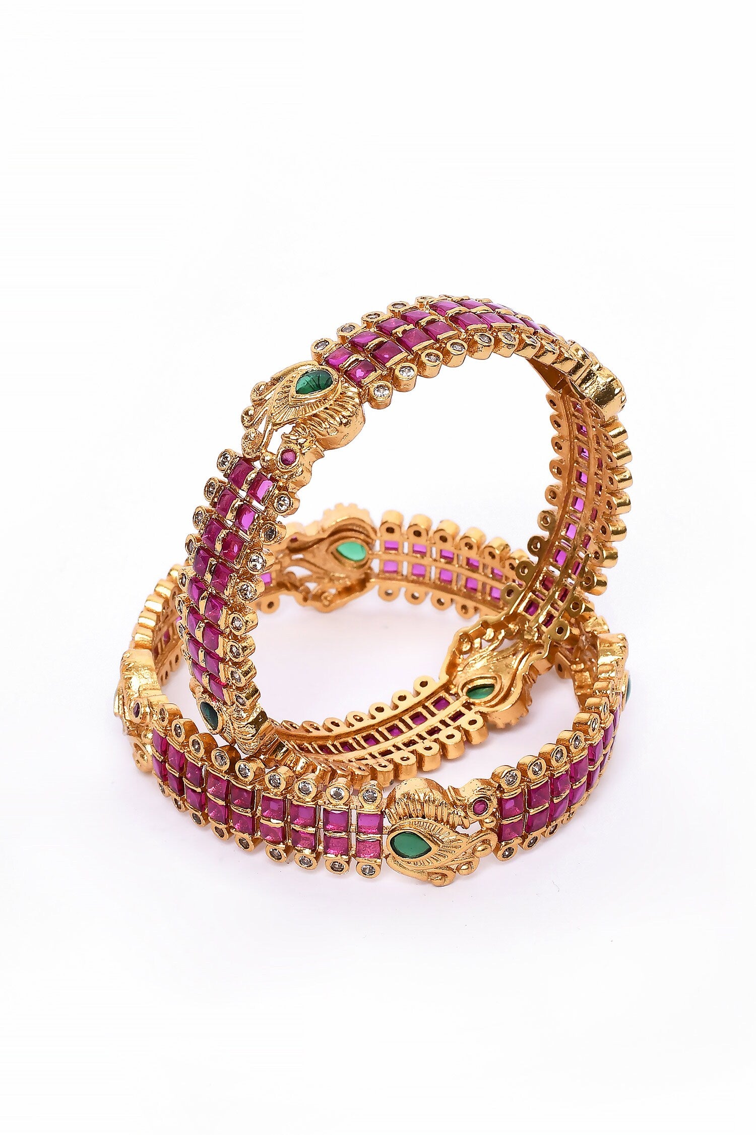 Artificial Stone Embellished Floral Bangles 2Pcs 