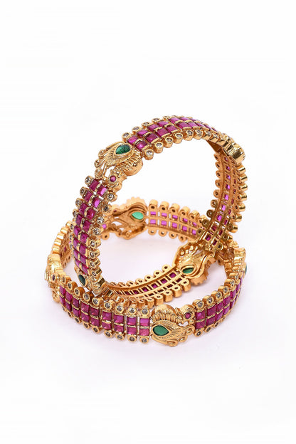 Artificial Stone Embellished Floral Bangles 2Pcs 