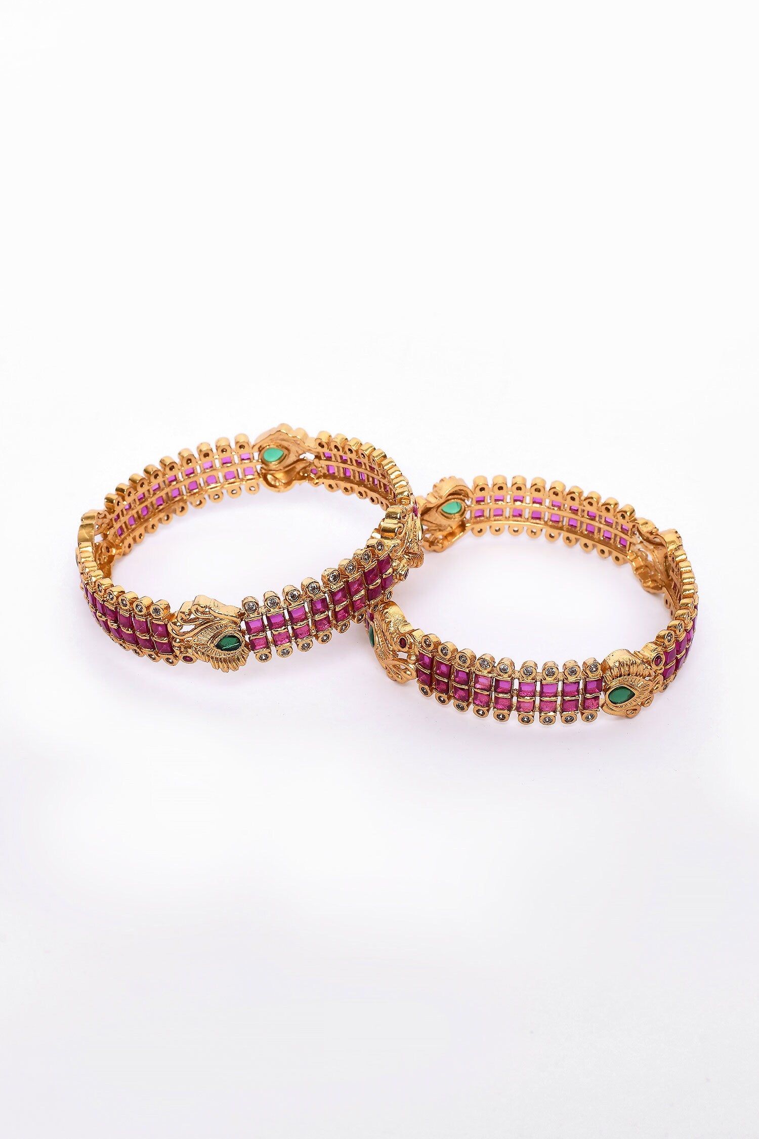 Artificial Stone Embellished Floral Bangles 2Pcs 
