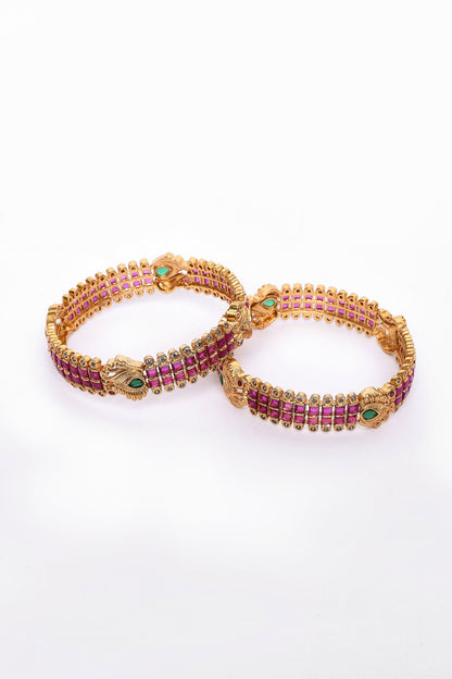 Artificial Stone Embellished Floral Bangles 2Pcs 