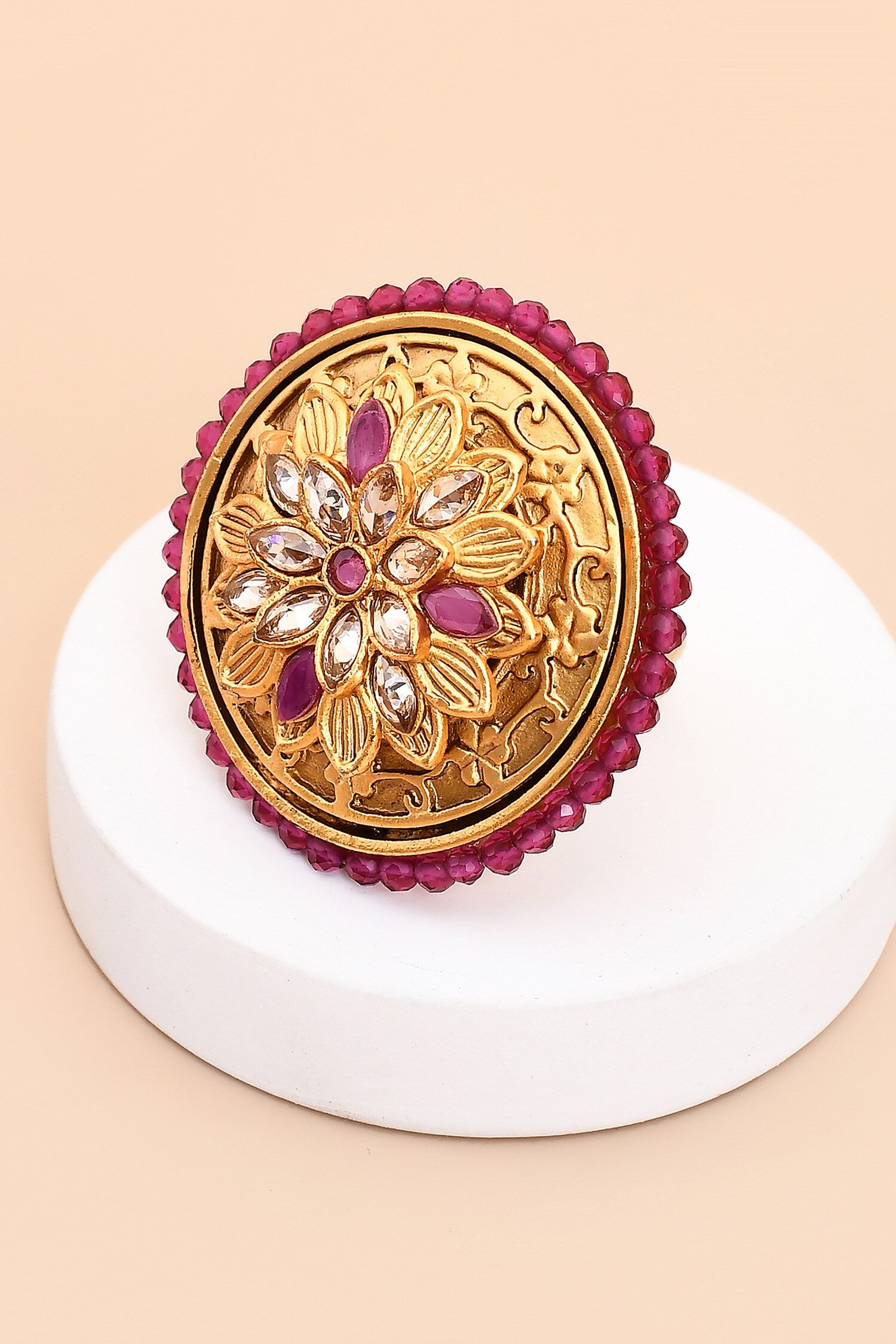 Stone Studded Carved Ring 