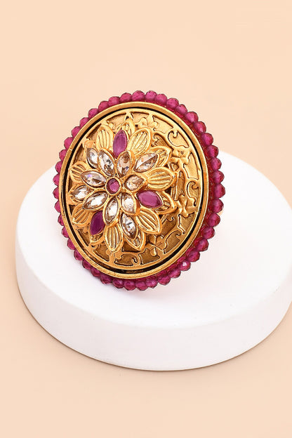 Stone Studded Carved Ring 