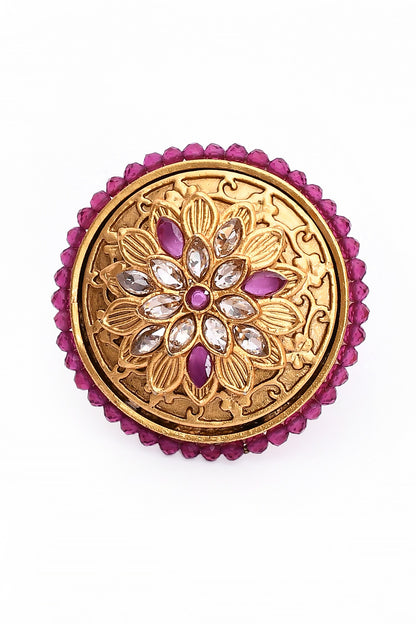 Stone Studded Carved Ring 
