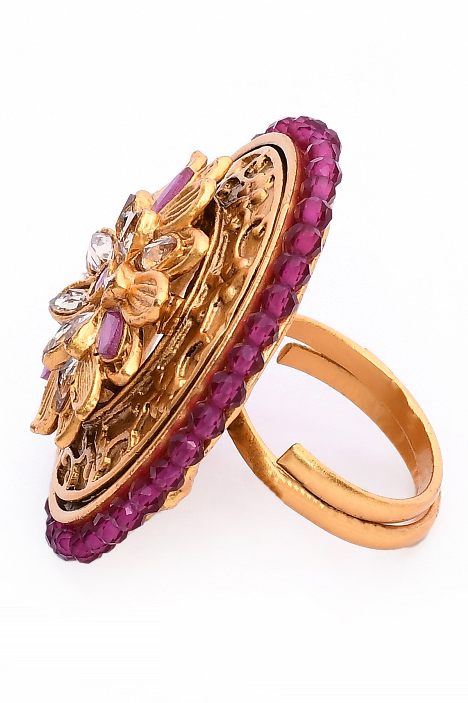 Stone Studded Carved Ring 