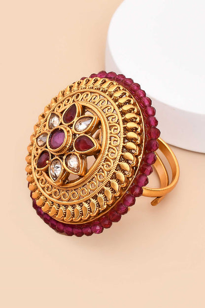 Flora Carved Kundan Ring 