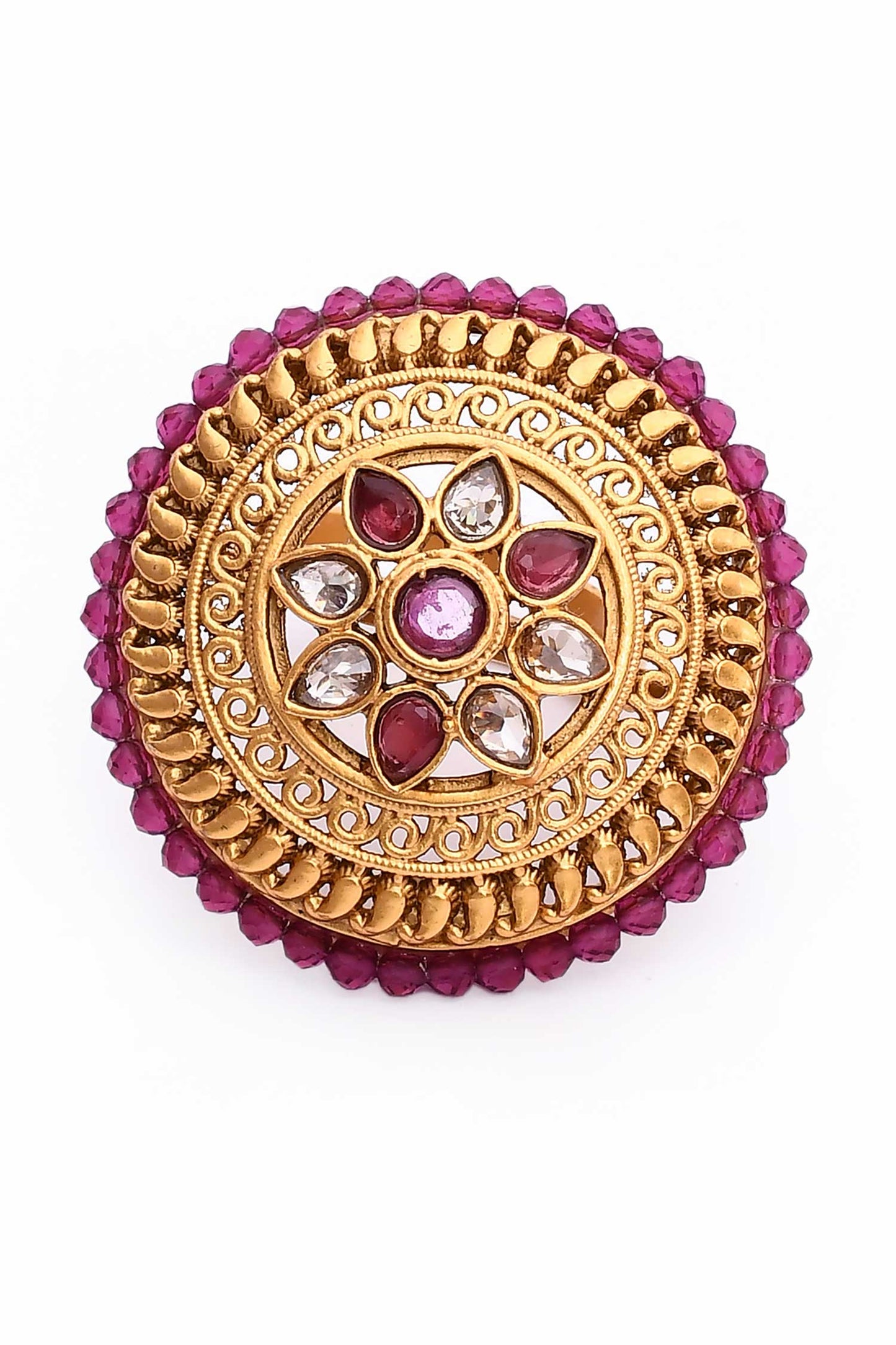 Flora Carved Kundan Ring 