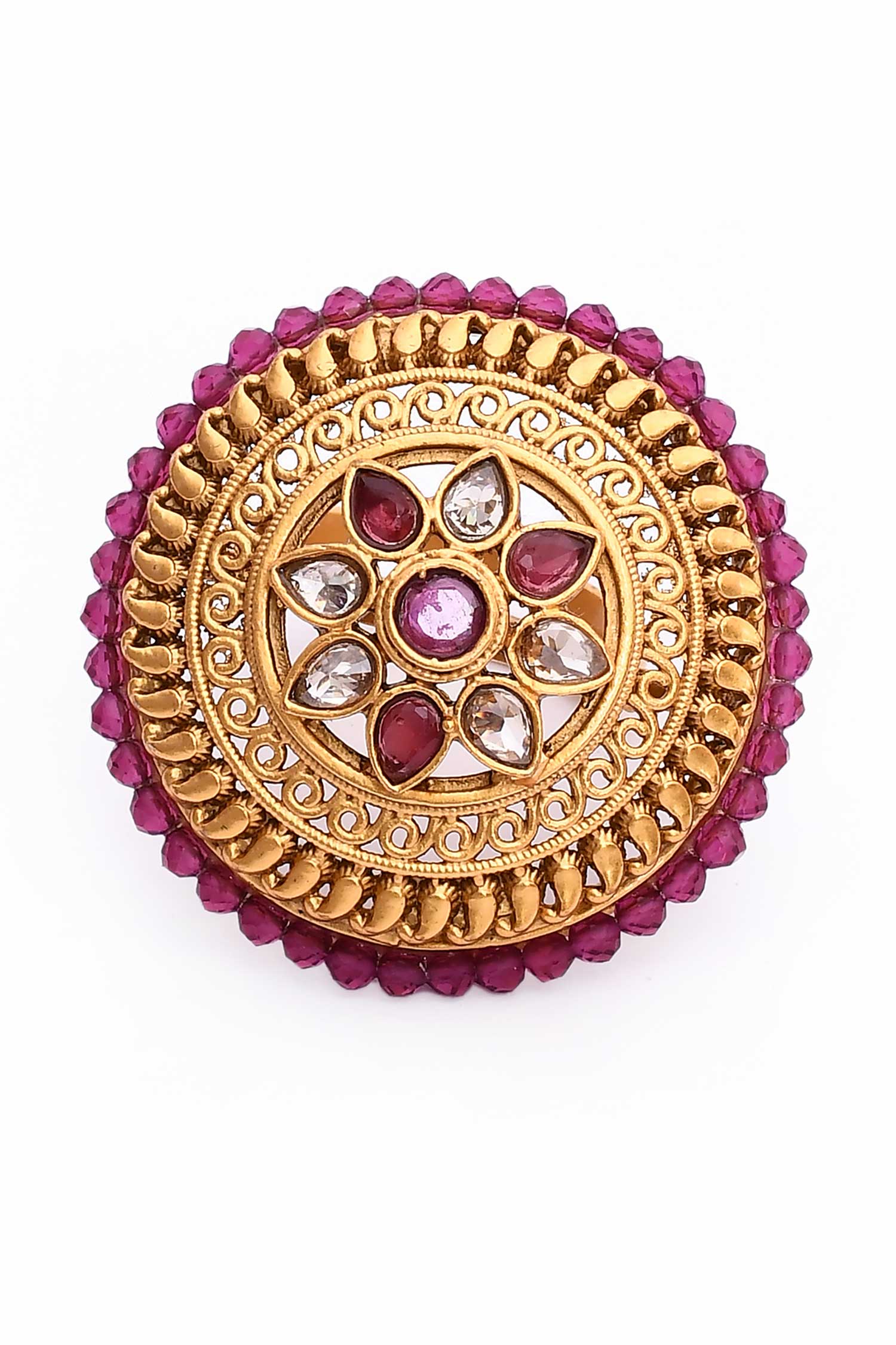 Flora Carved Kundan Ring 
