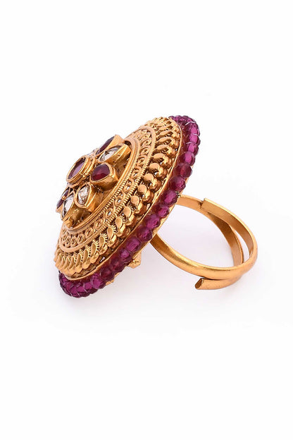 Flora Carved Kundan Ring 