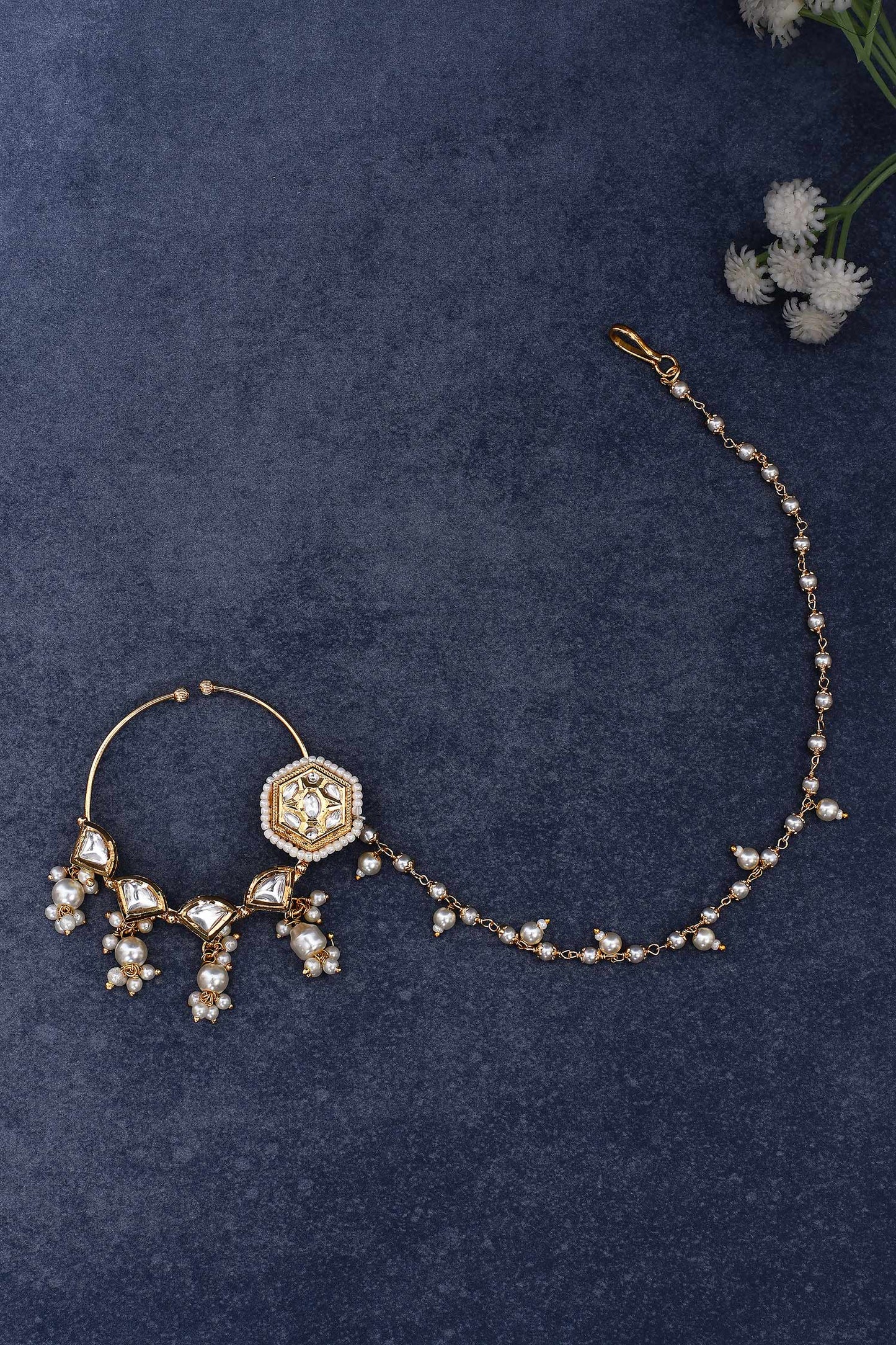 Kundan Work Hexagon Carved Nose Ring 