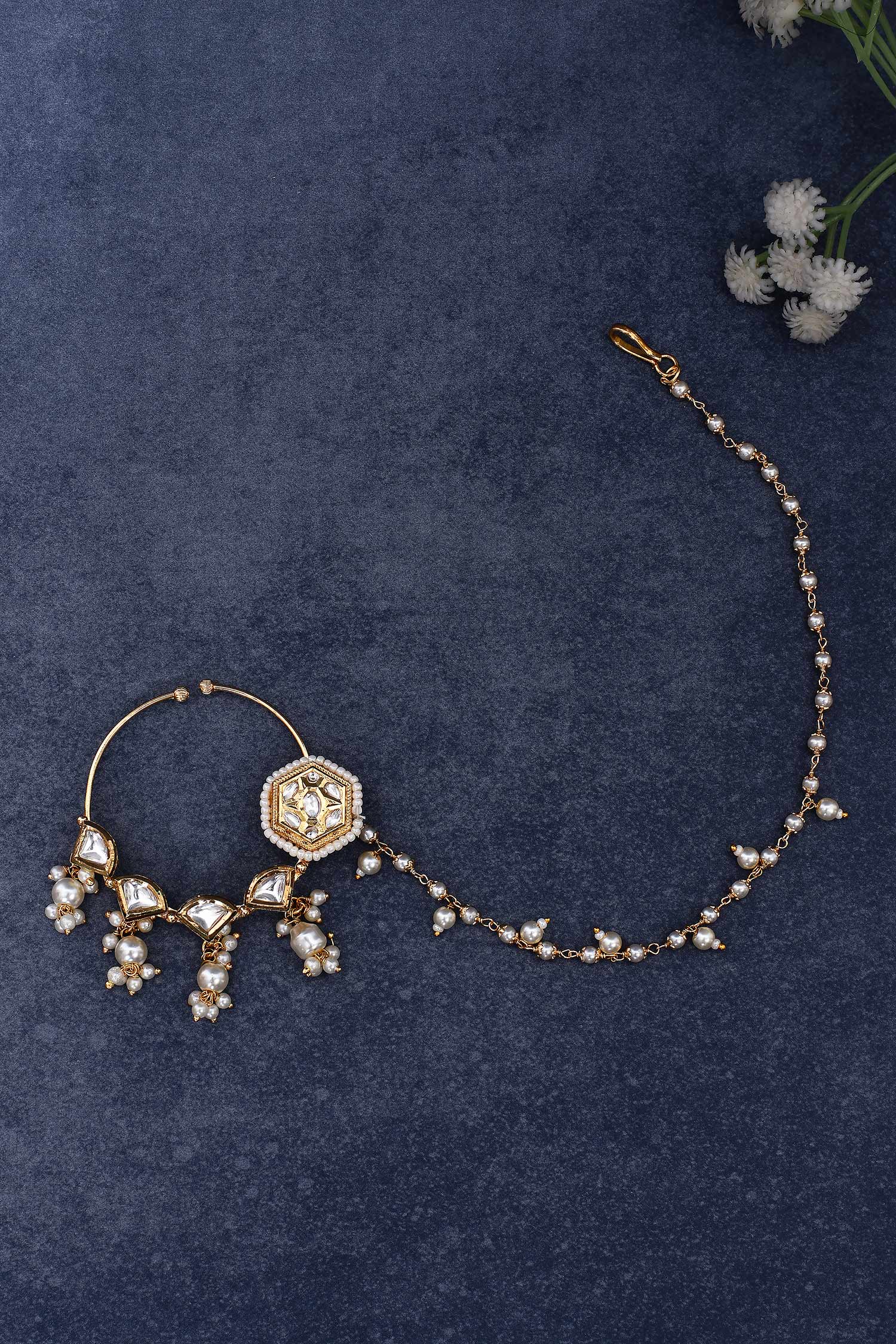 Kundan Work Hexagon Carved Nose Ring 