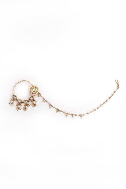 Kundan Work Hexagon Carved Nose Ring 