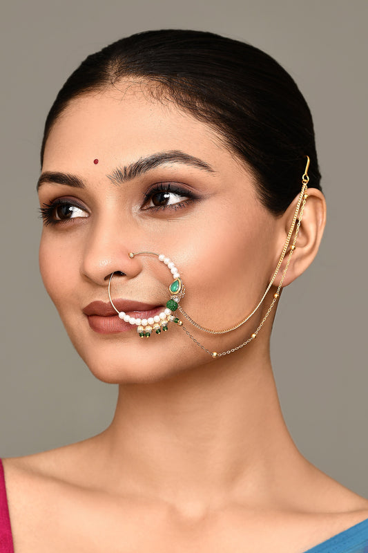 Polki Embellished Carved Nose Ring 