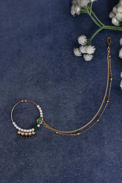 Polki Embellished Carved Nose Ring 