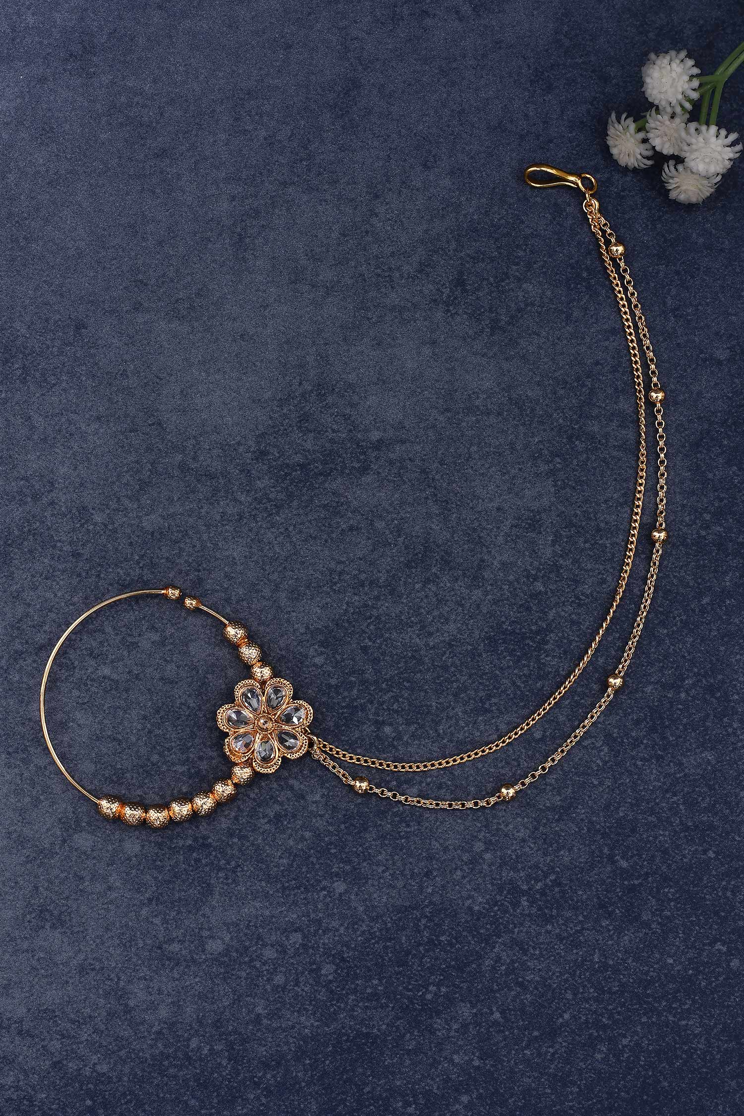Kundan Work Flower Carved Nose Ring 
