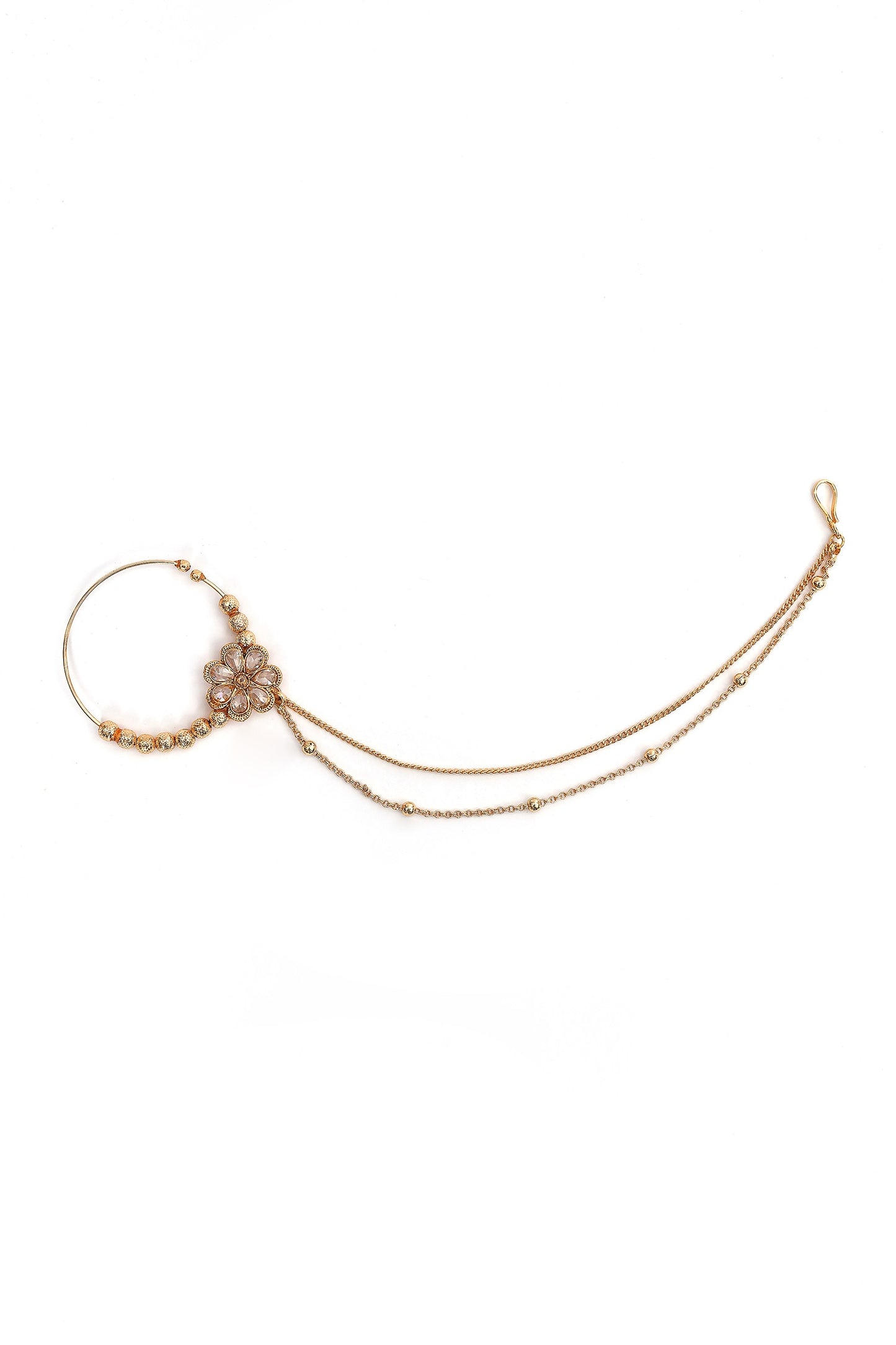 Kundan Work Flower Carved Nose Ring 