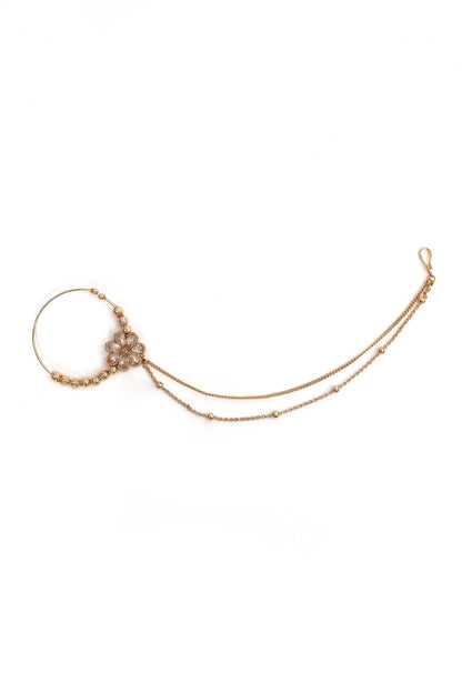 Kundan Work Flower Carved Nose Ring 