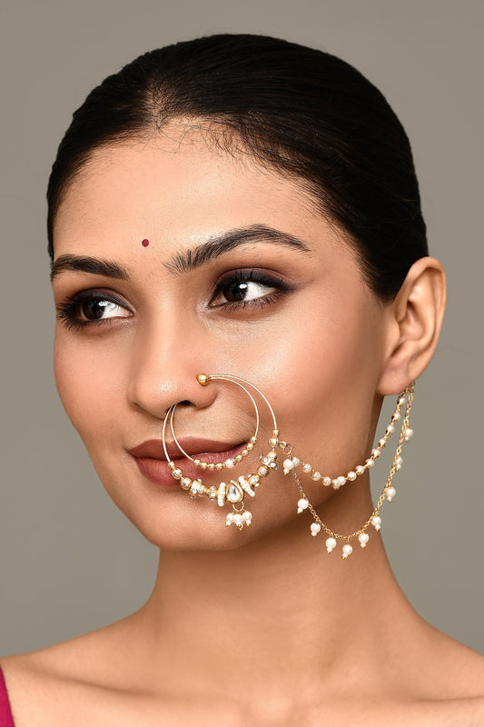 Polki Carved Nose Ring 
