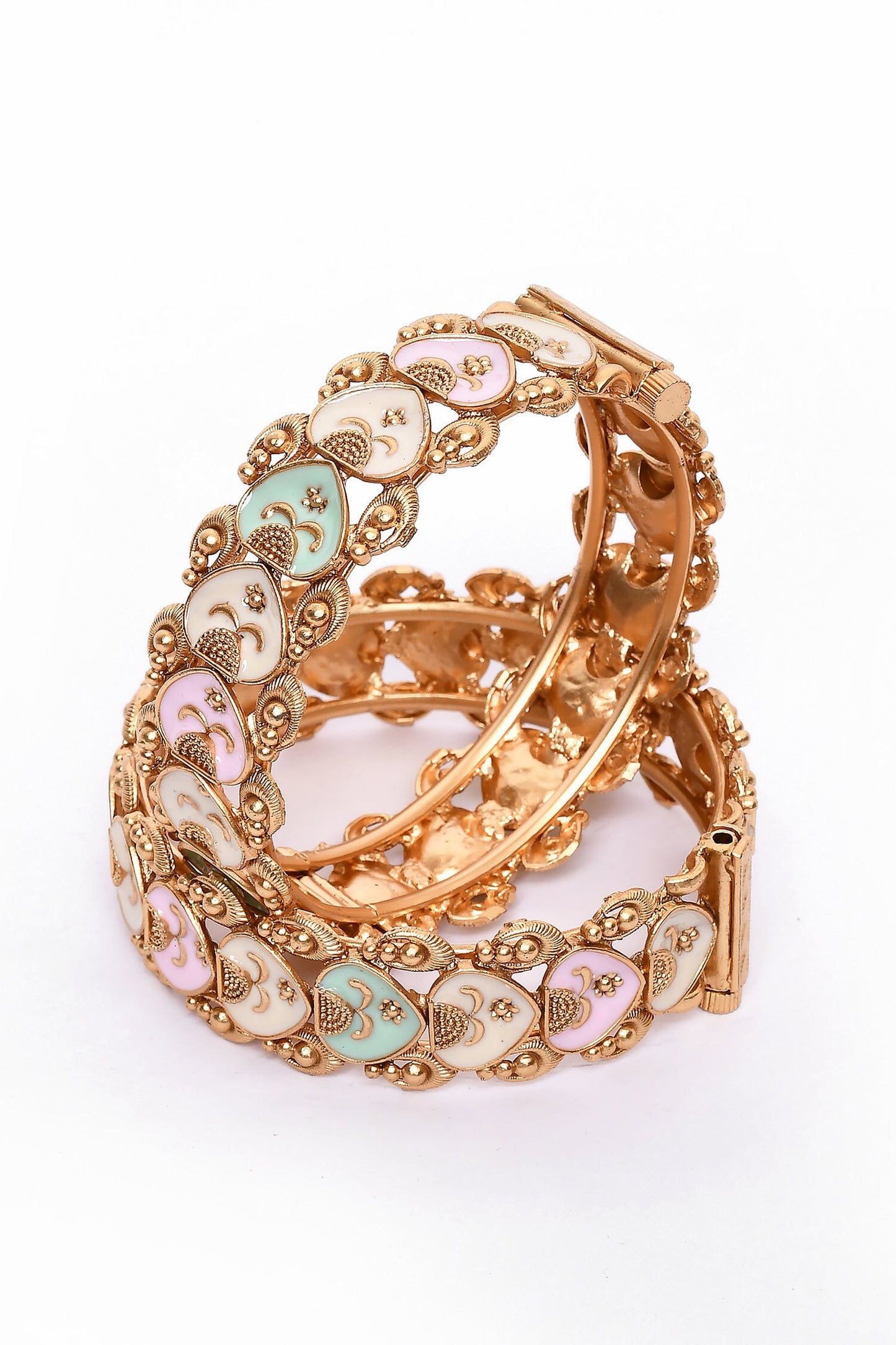 Spade Bloom Stone Embellished Bangles 2Pcs 