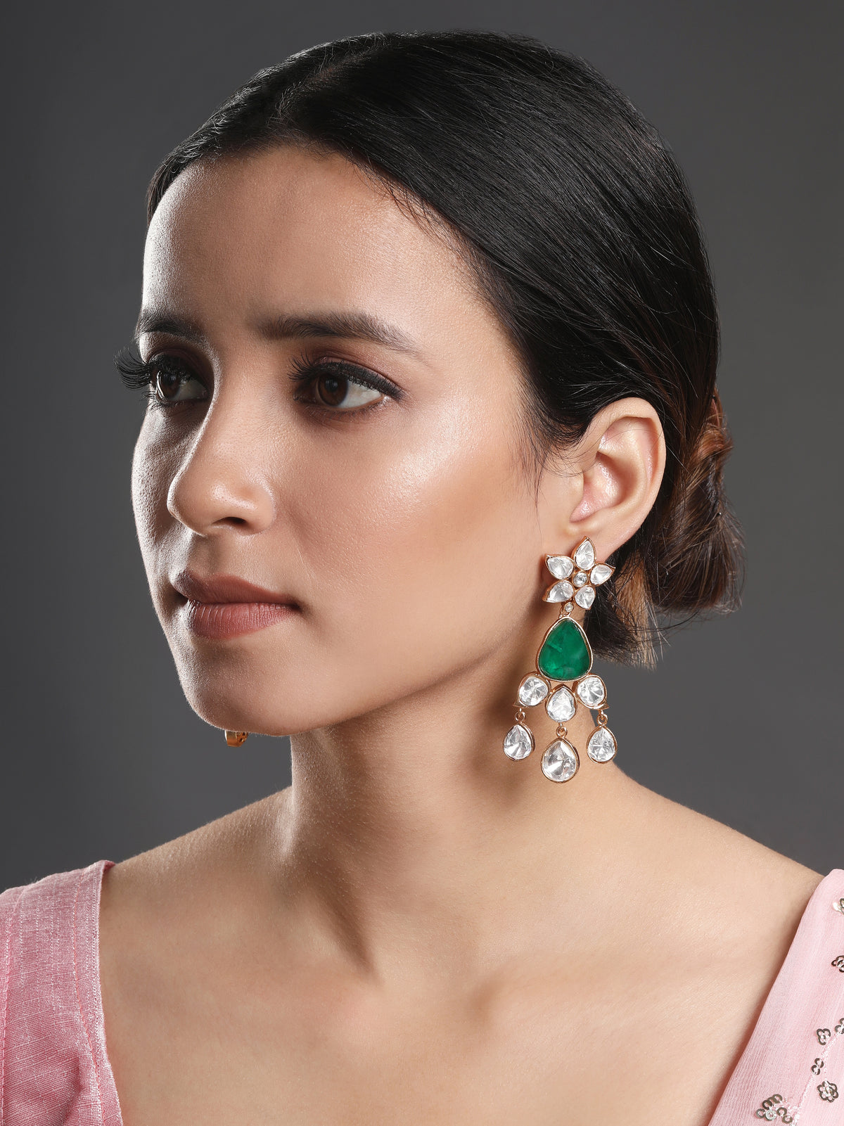 Moissanite Kundan Polki Embellished Dangler Earrings 