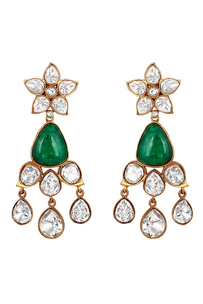 Moissanite Kundan Polki Embellished Dangler Earrings 