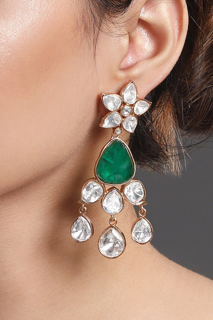 Moissanite Kundan Polki Embellished Dangler Earrings 